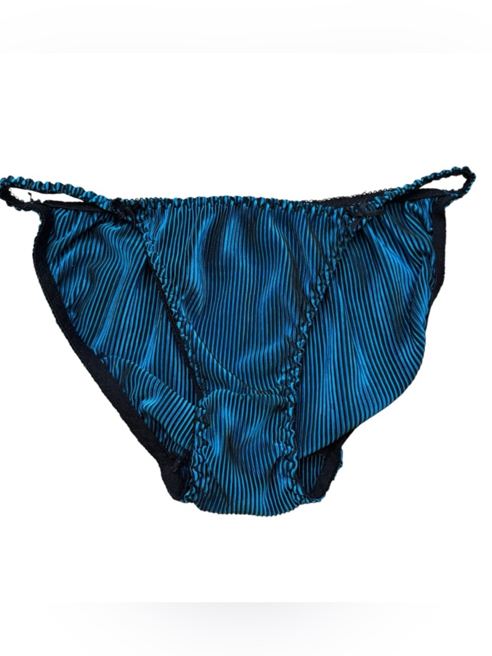 Vintage Satin String Bikini Style Panties Blue and Black See Measurements